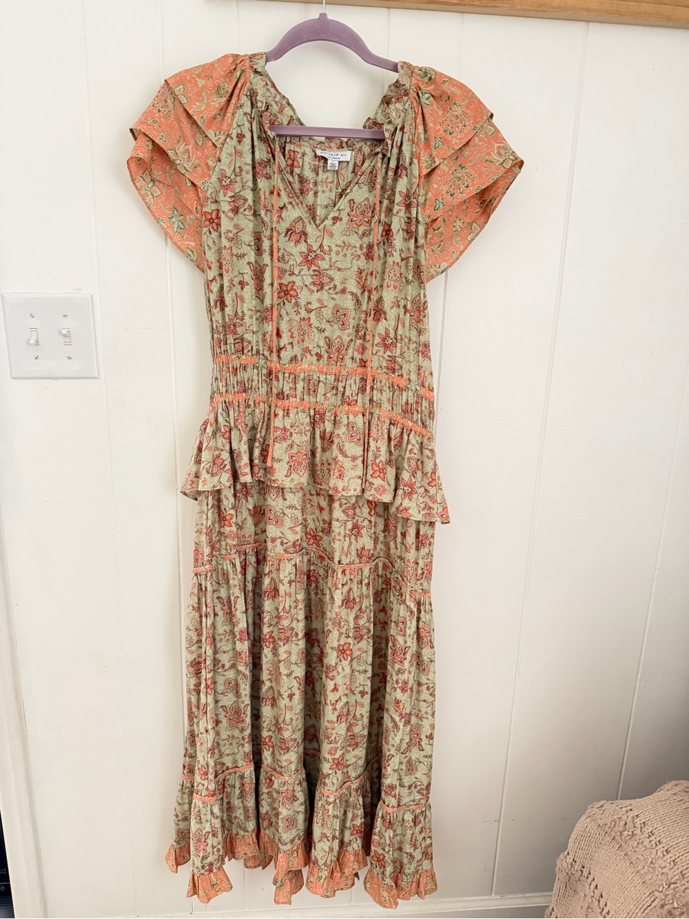 Current Air Boho Chic Floral Flutter Sleeve Tiered Midi Dress
